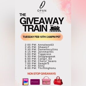 Tuesday, FEB. 10 Giveaway Train Flyer